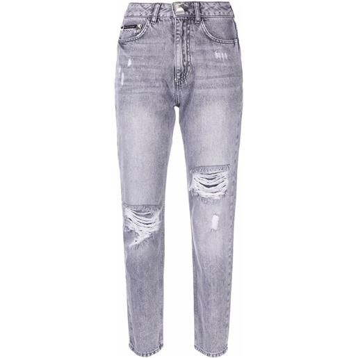 Philipp Plein jeans crop con effetto vissuto - grigio