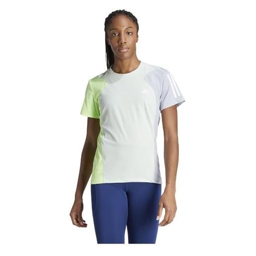 adidas donna own the run colorblock tee, linen green/green spark/halo silver, xs