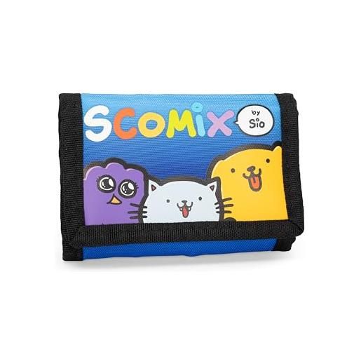 COMIX scomix by sio - portafoglio scottecs con pratica chiusura in velcro, portamonete con tasca esterna e scomparti interni, idea regalo bambini e ragazzi, 13x8,5cm, blu