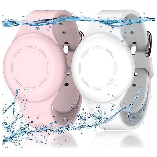 R-fun braccialetti impermeabili per bambini, compatibili con apple air tag tracker con silicone morbido, custodia anti-smarrimento per bambini, bianco/rosa
