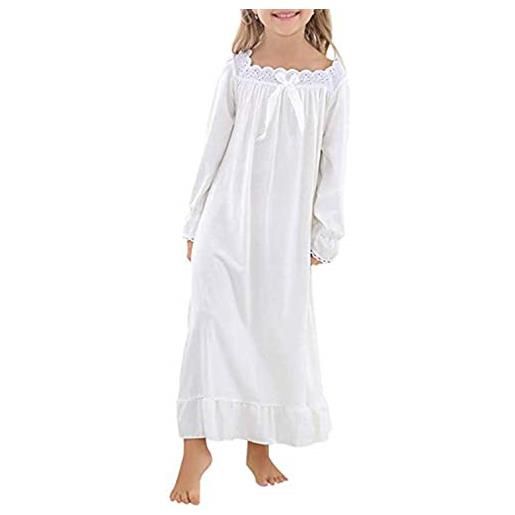 Verve Jelly bambina camicia da notte princiessa vestaglia in cotone vestito da notte a maniche lunghe bianco camicia da notte 8-9 anni