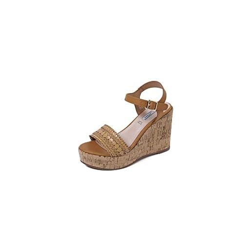 QUEEN HELENA zeppe sandali alti con fibbia casual aperti donna zm9434 (marrone, numeric_38)