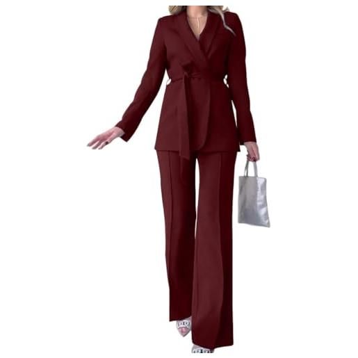 shownicer tailleur pantalone donna eleganti completo giacca blazer e pantaloni lunghi con cintura 2 pezzi set per cerimonia business casual a nero xs