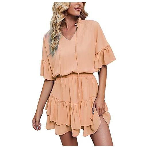 Cocila abiti estivi donna abito corto da donna tinta unita con scollo a v manica lunga elastico in vita con orlo arricciato vestito figlia