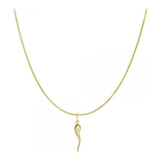 gioiellitaly catenina veneziana ciondolo cornetto argento 925 dorato piccolo lungo 2,3 cm circa catenina cm 40/45/50 a scelta gioiello portafortuna amuleto unisex uomo donna bimbo bimba (45 cm)