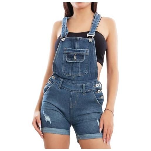 Toocool salopette donna jeans overall tutina pantaloncini shorts hotpants xm-992 [l, nd-5028]