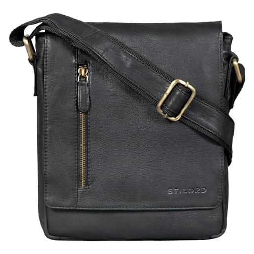 STILORD "easton" borsa messenger piccola in pelle borsello uomo cuoio con tracolla per tablet da 10,1 pollici viaggio colore: nero