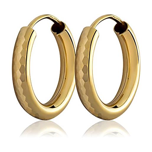 NKlaus coppia di orecchini a cerchio da 15 mm in oro giallo 585 a 14 carati, orecchini in oro a fantasia 3744
