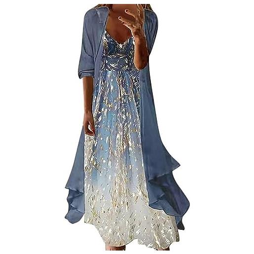 AMDOLE dress to hide pancia moda stampa floreale maniche lunghe largo multicolore vestito due pezzi abito in chiffon wrap dress, blu, xxxl