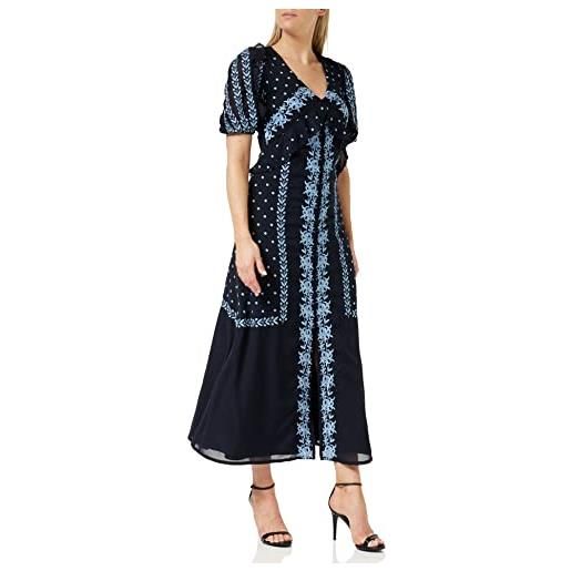 Frock and Frill abito ricamato floreale vestito per occasioni speciali, marina militare, 44 donna
