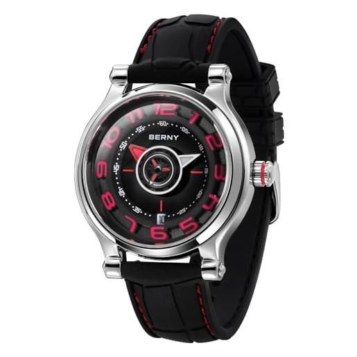 BERNY orologio meccanico per gli uomini orologi automatici super luminous compass tire dial cool orologio da polso orologi di moda sapphire lens 5atm impermeabile