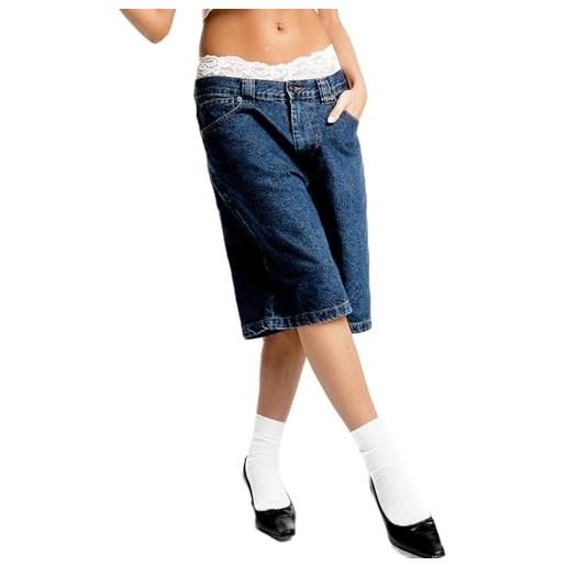 RUIBBWAN y2k bermuda in denim allentato per le donne pantaloncini in denim estivi a gamba larga a vita bassa 2024 pantaloncini jeans lunghi casual alla moda, blu scuro, xl