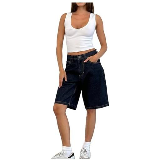 Floerns Pantaloncini cargo da donna a vita bassa gamba dritta Y2k Bermuda Jean Shorts, Blu, 27