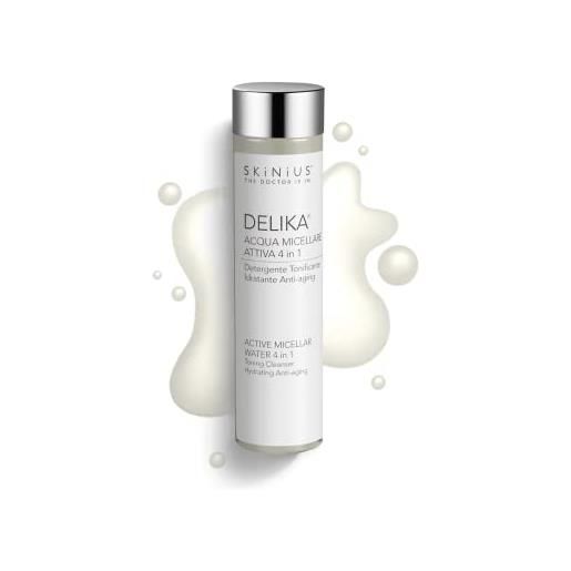 Skinius delika acqua micellare per pelli sensibili e miste - azione 4 in 1, detergente, tonificante, idratante e antiaging - 200ml