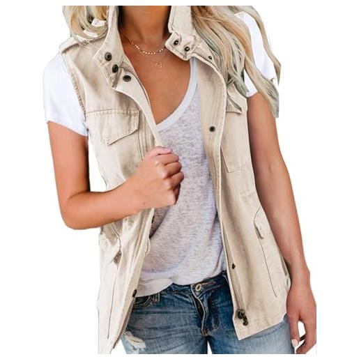 Imily Bela gilet cargo da donna senza maniche parka giacca corta con tasche e coulisse primavera estate gilet capispalla, blu mare, s