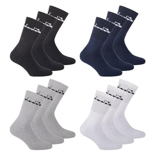 Diadora 6 paia calza corta da tennis unisex in morbido cotone spugna, sport e tempo libero, taglie e colori assortiti (39-42, nero)