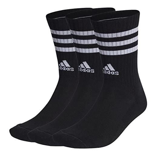adidas 3-stripes cushioned crew socks 3 pairs, calzini unisex - bambini e ragazzi, black/white, m (pacco da 3)