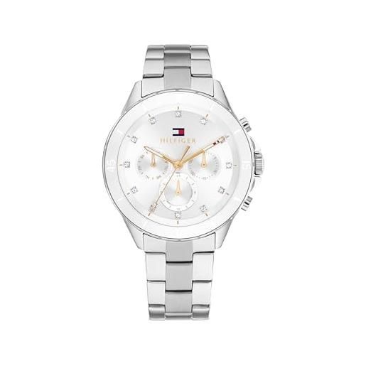 Tommy Hilfiger orologio analogico multifunzione al quarzo da donna con cinturini in acciaio inossidabile, bianco