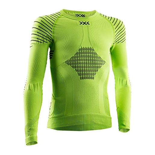 X-Bionic invent 4.0 round neck long sleeves, strato base camicia funzionale unisex bambini, green lime/black, 10/11