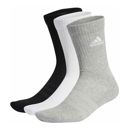 adidas cushioned crew socks 3 pairs, calze medie unisex - bambini e ragazzi, medium grey heather/white/black, xl (pacco da 3)