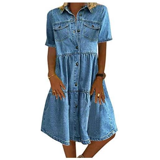 Tomwell vestito da camicia jeans maglia maglietta bordo vestito abito da donna eleganti estivi corti manica corta casuale ufficio abiti mini dress 4 azzurro m