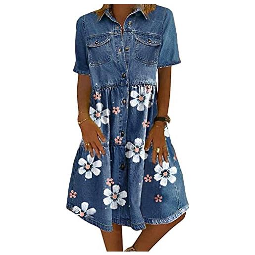 Tomwell vestito da camicia jeans maglia maglietta bordo vestito abito da donna eleganti estivi corti manica corta casuale ufficio abiti mini dress z blu l