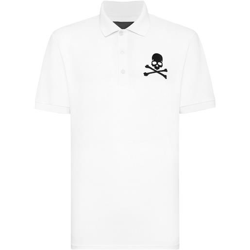 Philipp Plein polo con stampa skull&bones - bianco