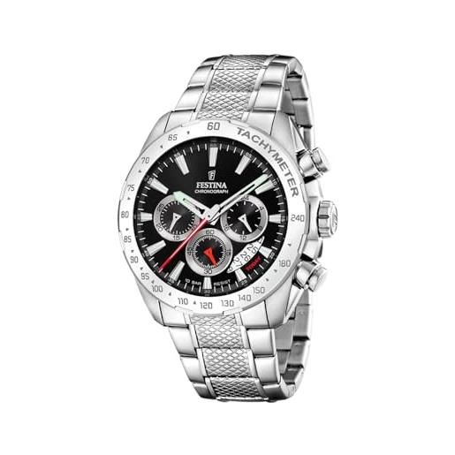 Festina cronografo da uomo (44,5 mm) quadrante nero/cinturino in acciaio inossidabile f20668/4, classico, classico