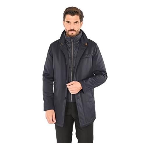 Ciabalù giaccone elegante uomo impermeabile invernale giubbotto lungo in tessuto tecnico (52, blu)