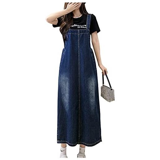 Yishengwan salopette gonna donna jeans lunga vestito salopette overall senza maniche denim vestiti con tasca azzurro xxl