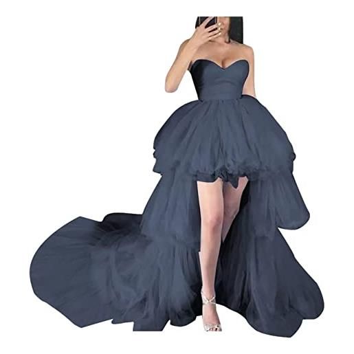 HPPEE vestito da promenade delle donne a strati senza spalline alti bassi ospiti di nozze abiti con treno, blu reale, 34