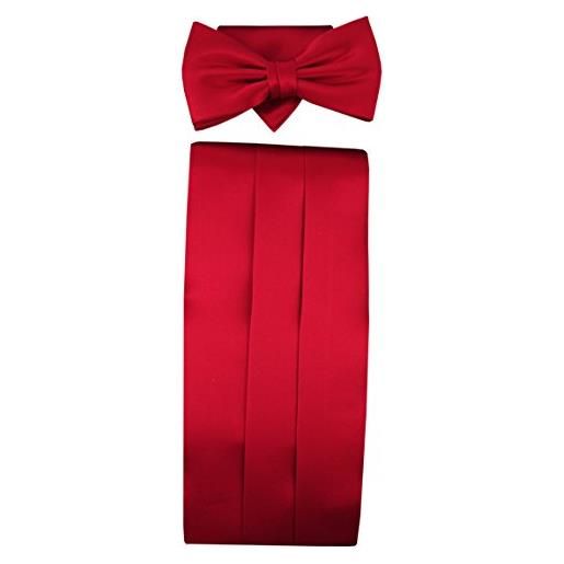 TigerTie - cummerbund arco fazzoletto cravatta di seta 3 pezzi - rosso