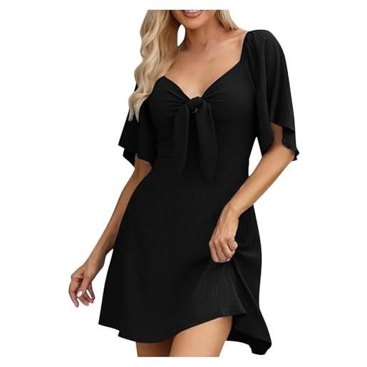 AUSELILY Abito Estivo Donna Vestito Senza Maniche Spiaggia Copricostume Abiti Casual Corto Prendisole Con Scollo A V Orlo Asimmetrico Nero L 106639777