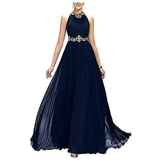HPPEE abiti da ballo da sposa fuori dalla spalla borda lungo una linea halter pieghettato abiti da sera senza maniche per le donne, arancione, 44