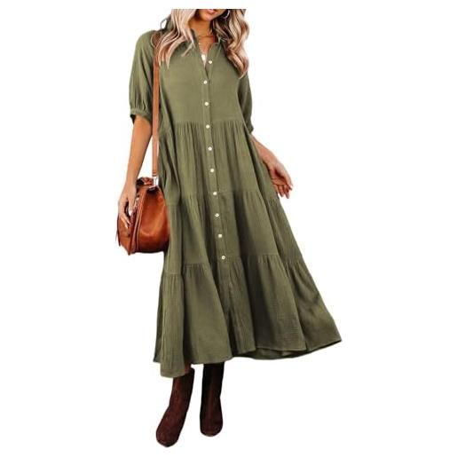 R.Vivimos vestito estivo casual mezza manica bohémien donna elegante chic abito da camicia midi a pieghe con scollo a v(l, dustypink)