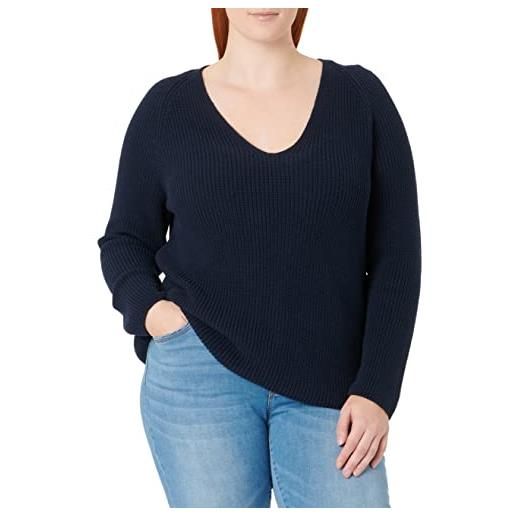 Marc O'Polo marc oߴpolo donna pullover in maglia in cotone bio con scollo a v, blu (night sky), m
