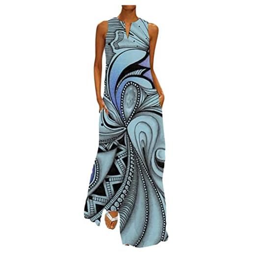 ticticlily vestiti lunghi donna taglie forti estivi vestito senza manica e scollo v stampa floreale abito lungo maxi sciolto abiti tunica per donna a nero l