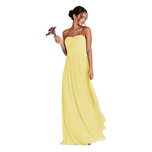 WSEYU abiti da damigella d'onore lunghi senza spalline chiffon una linea pieghettata abiti da ballo con tasche c136, giallo, 46