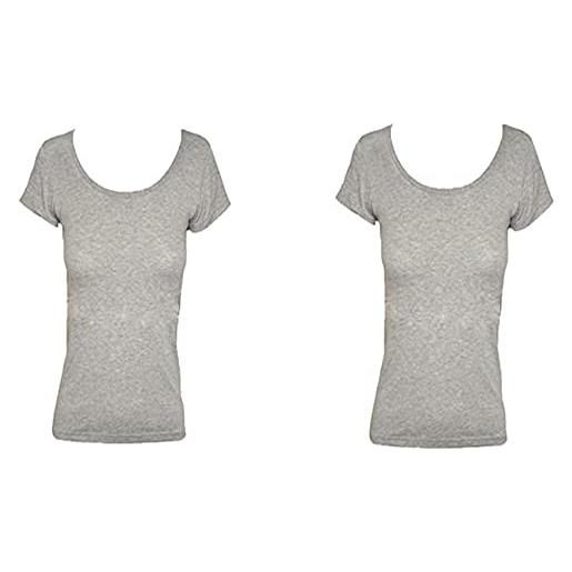 JADEA offerta 2 pezzi t-shirt mezza manica in cotone elasticizzato scollo lollo, maglietta donna (2 pezzi grigio, m)