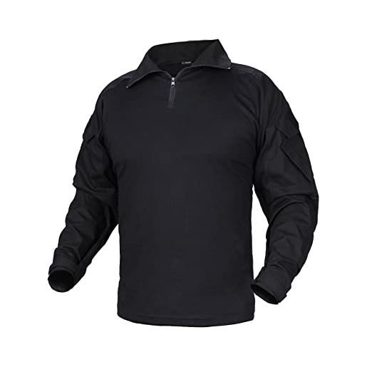 IDOGEAR g3 combattimento camicie con gomitiere 1/4 zipper manica lunga camicie tattiche militari top uomo/donna (black, xx-large)