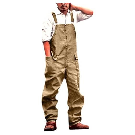 Generico salopette uomo in casual pantaloni strappati uomo in tinta unita salopette uomo slim fit moda jumpsuit