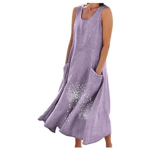 Generic abiti lunghi estivi senza maniche con scollo rotondo, abiti da donna casual, vestibilità larga, abito stampato comodo con tasche, viola, s