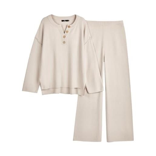 LILLUSORY abiti alla moda in 2 pezzi oversize slouchy 2022 set da salotto abbinati invernali comodi set di maglioni da casa in maglia, albicocca, m