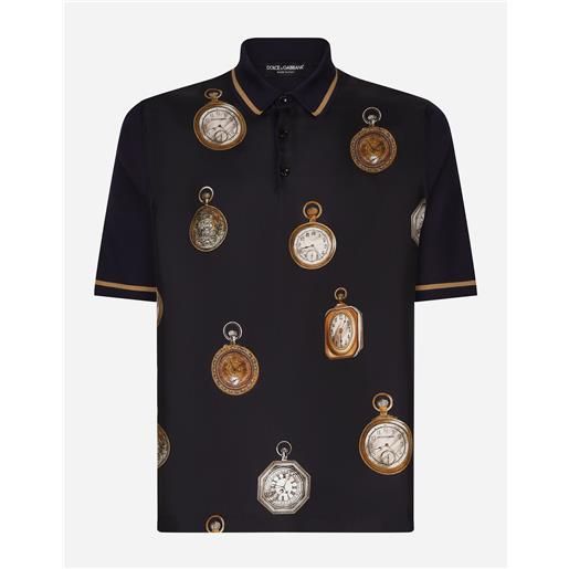 Dolce & Gabbana maglia polo in seta stampa orologi