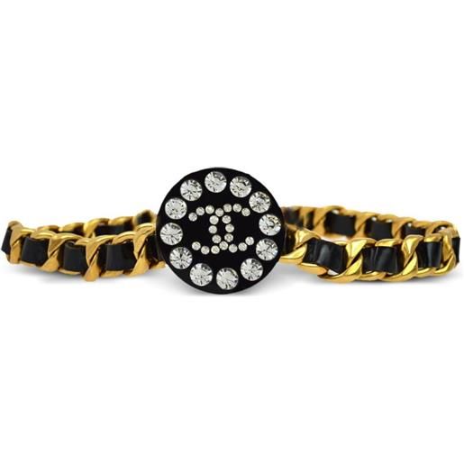 CHANEL Pre-Owned - cintura a catena cc con strass 1995 - donna - pelle lucida/placcatura in oro/pietre sintetiche - taglia unica - nero