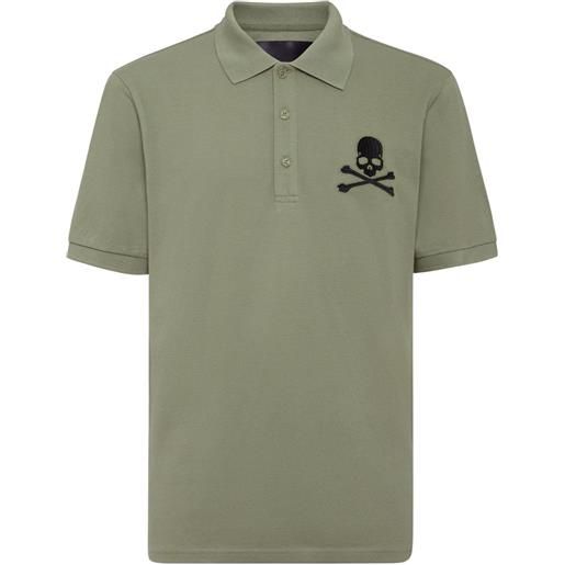 Philipp Plein polo con ricamo skull & bones - verde