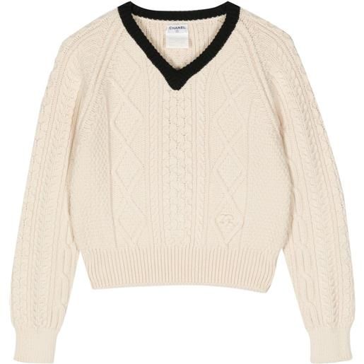 CHANEL Pre-Owned - maglione con scollo a v 1996 - donna - lana - 42 - toni neutri