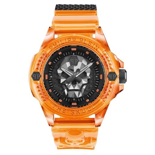 Philipp Plein orologio unisex da uomo analogico al quarzo $kull scuba duba edition silicone, colore: arancione. , cinghia