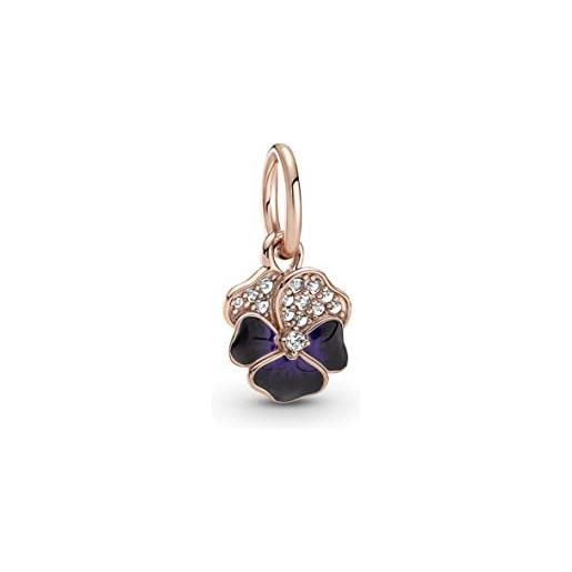 PANDORA viola profondo fiore del pensiero ciondola charm 780776c01, misura unica, oro rosa, zirconia cubica