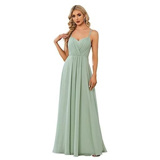 Ever-Pretty vestito da damigella scollo a v senza maniche lungo elegante abito da damigella arancione 46